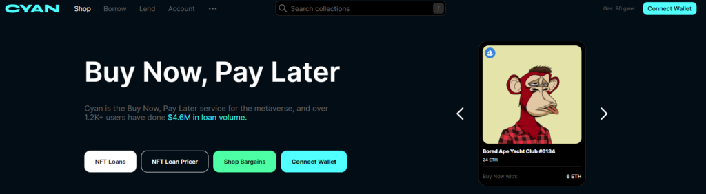 Buy NFTs with Pay Later on CYAN Marketplace