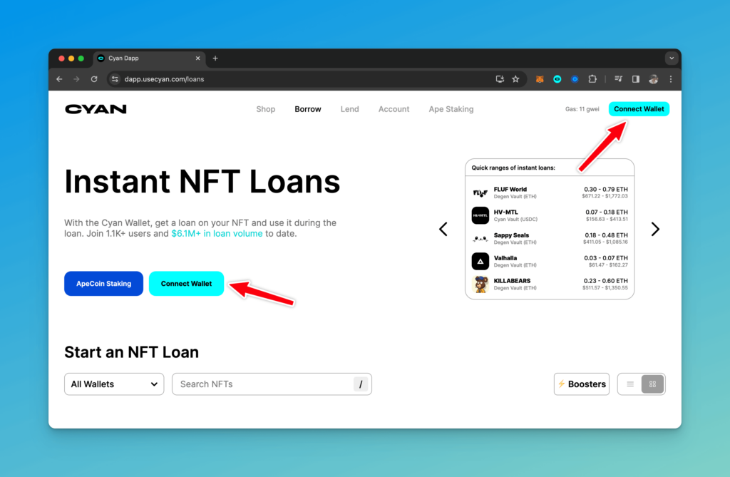 Instant NFT Loans on UseCyan.com