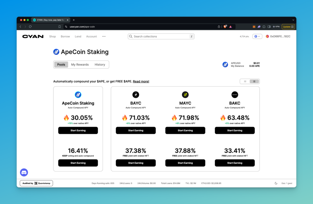 nft finance with apestaking on cyan